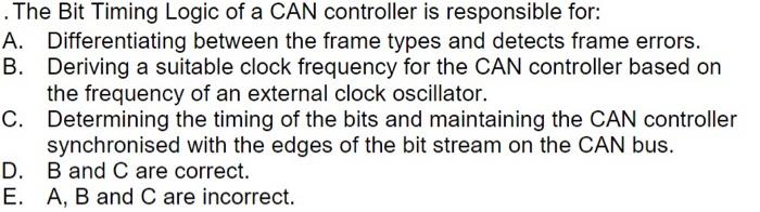 The Bit Timing Logic Of A Can Controller Is Responsible For A Differentiating Between The Frame Types And Detects Fram 1