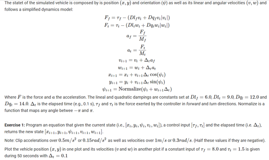 The State Of The Simulated Vehicle Is Composed By Is Position 2 Y And Orientation As Well As Its Linear And Angula 1