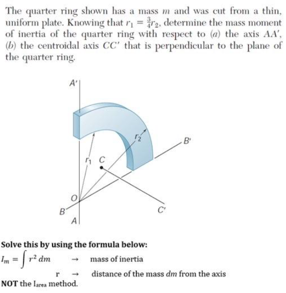 The Quarter Ring Shown Has A Mass M And Was Cut From A Thin Uniform Plate Knowing That R R2 Determine The Mass Mome 1