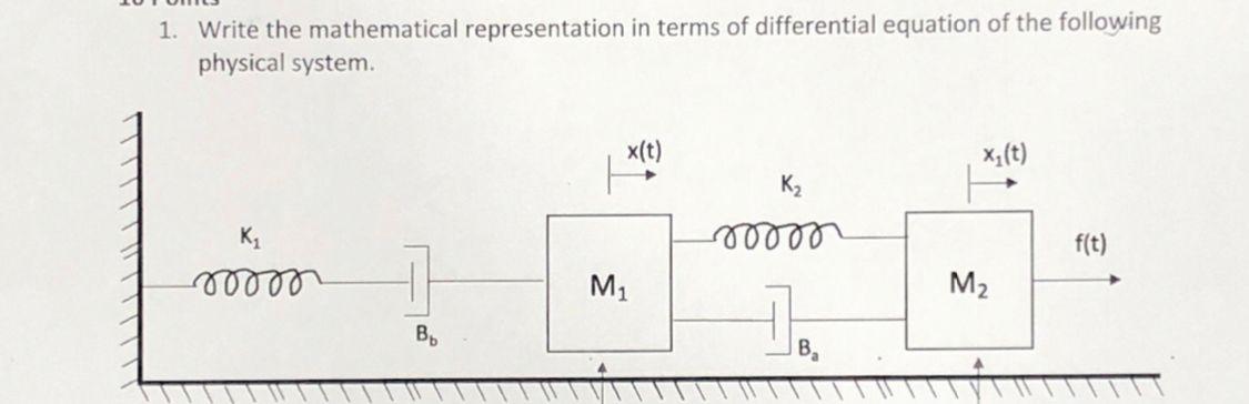 1 Write The Mathematical Representation In Terms Of Differential Equation Of The Following Physical System X T Xz T K 1