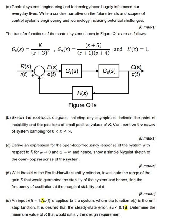 A Control Systems Engineering And Technology Have Hugely Influenced Our Everyday Lives Write A Concise Narrative On T 1