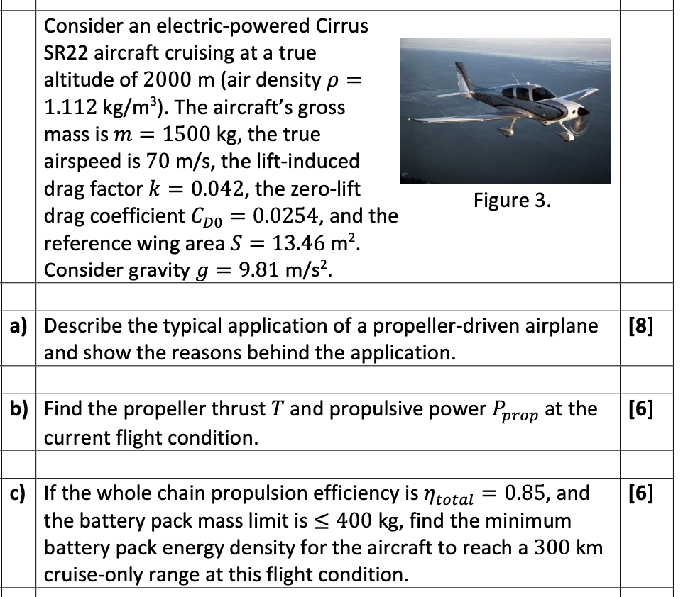Consider An Electric Powered Cirrus Sr22 Aircraft Cruising At A True Altitude Of 2000 M Air Density P 1 112 Kg M T 1