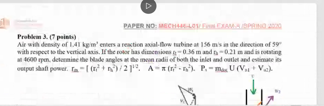 Paper No Mech46 L01 Final Exam Spring 2020 Problem 3 7 Points Air With Density Of 1 41 Kg M Enters A Reaction Axial 1
