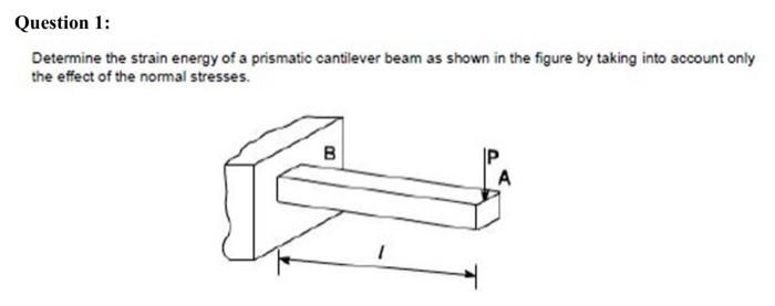 Question 1 Determine The Strain Energy Of A Prismatic Cantilever Beam As Shown In The Figure By Taking Into Account Onl 1