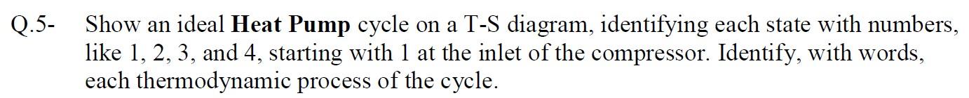 Q 5 Show An Ideal Heat Pump Cycle On A T S Diagram Identifying Each State With Numbers Like 1 2 3 And 4 Starting 1