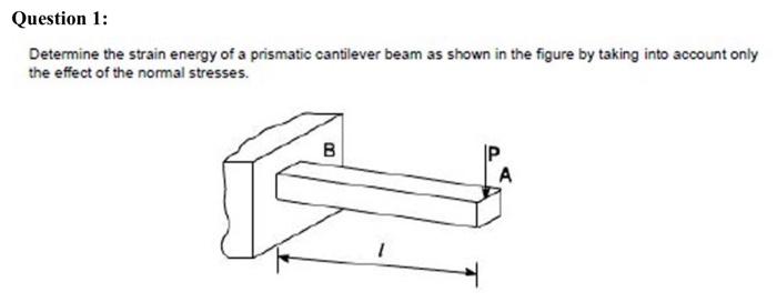 Question 1 Determine The Strain Energy Of A Prismatic Cantilever Beam As Shown In The Figure By Taking Into Account Onl 1