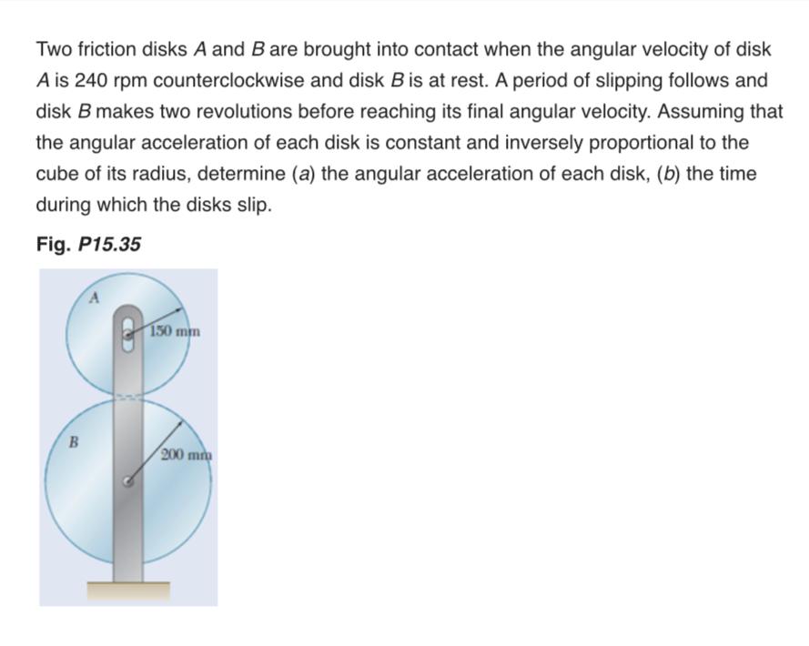 Two Friction Disks A And B Are Brought Into Contact When The Angular Velocity Of Disk A Is 240 Rpm Counterclockwise And 1