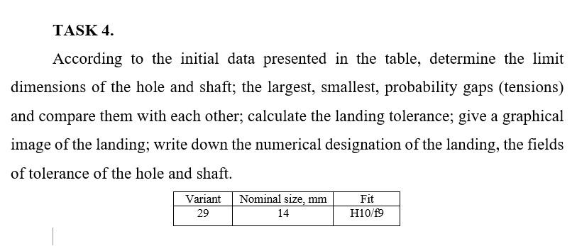 Task 4 According To The Initial Data Presented In The Table Determine The Limit Dimensions Of The Hole And Shaft The 1