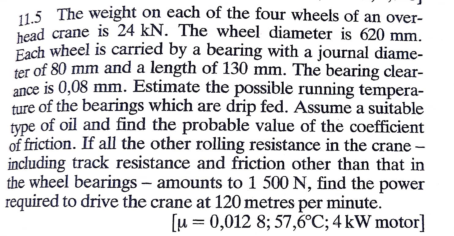 11 5 The Weight On Each Of The Four Wheels Of An Over Head Crane Is 24 Kn The Wheel Diameter Is 620 Mm Each Wheel Is 1