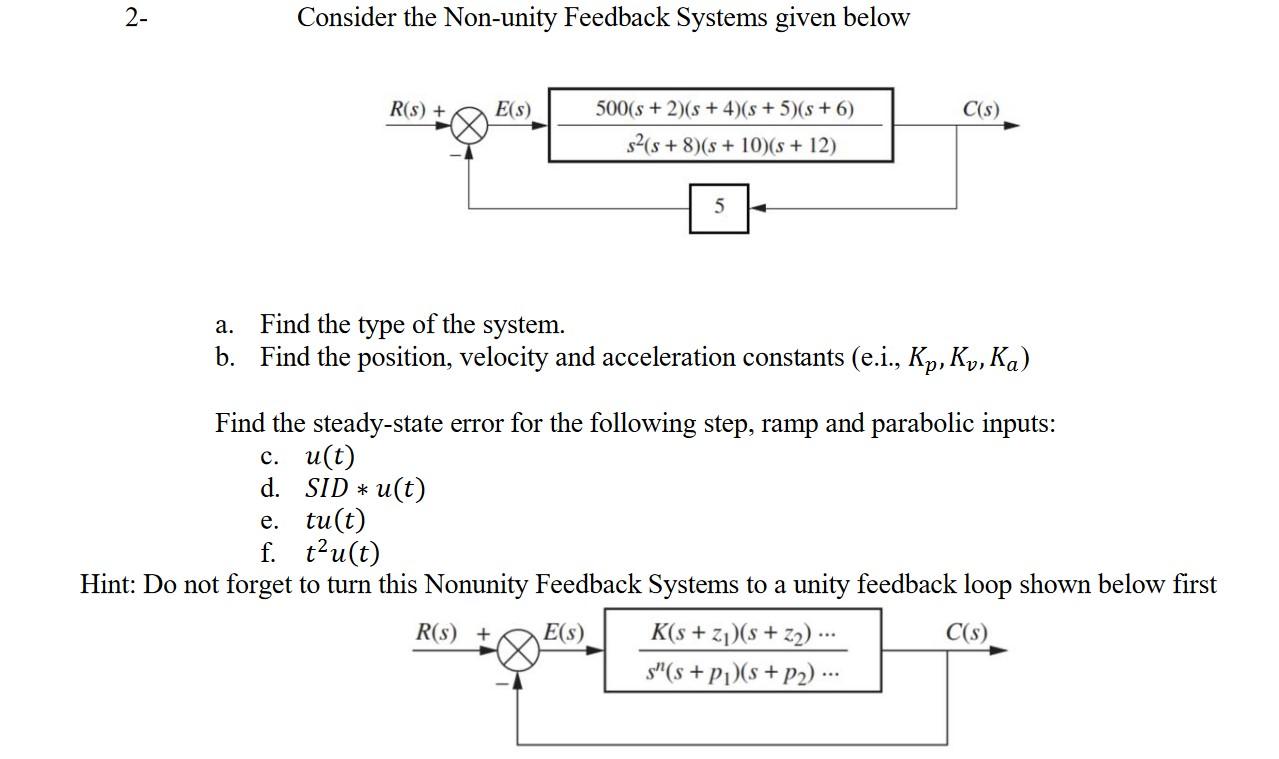 2 Consider The Non Unity Feedback Systems Given Below R S E S C S 500 S 2 8 4 S 5 S 6 2 5 8 S 10 1