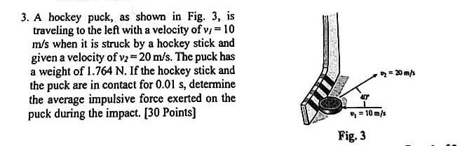 3 A Hockey Puck As Shown In Fig 3 Is Traveling To The Left With A Velocity Of W 10 M S When It Is Struck By A Hoc 1