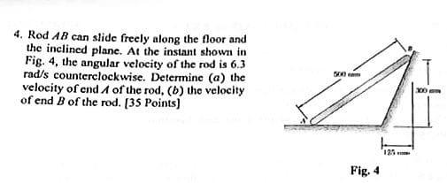 4 Rod Ab Can Slide Freely Along The Floor And The Inclined Plane At The Instant Shown In Fig 4 The Angular Velocity 1