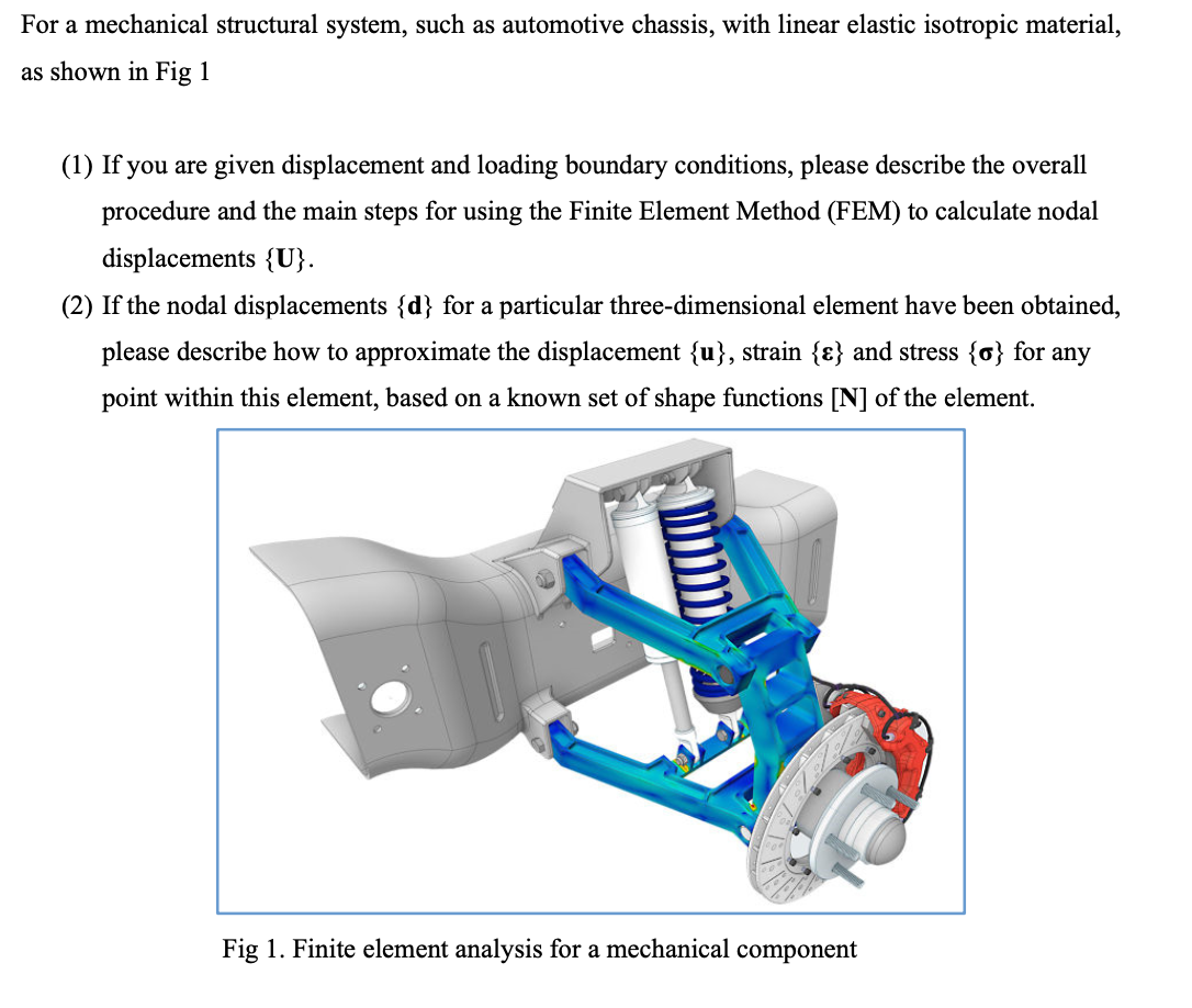 For A Mechanical Structural System Such As Automotive Chassis With Linear Elastic Isotropic Material As Shown In Fig 1