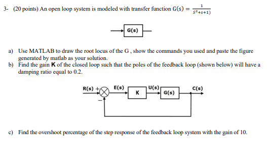 3 20 Points An Open Loop System Is Modeled With Transfer Function S 1 2 5 1 G S A Use Matlab To Draw The Root 1