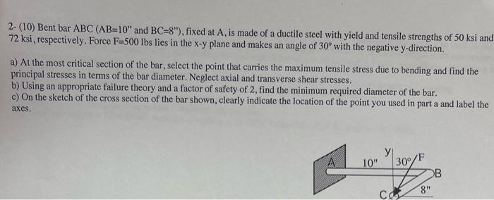 2 10 Bent Bar Abc Ab 10 And Bc 8 Fixed At A Is Made Of A Ductile Steel With Yield And Tensile Strengths Of 50 Ks 1