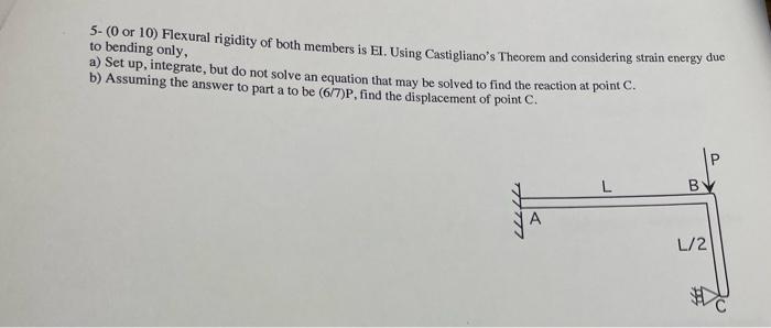 5 0 Or 10 Flexural Rigidity Of Both Members Is El Using Castigliano S Theorem And Considering Strain Energy Due To Ben 1