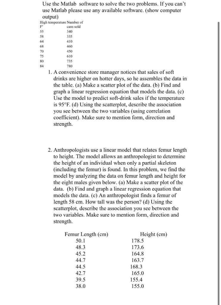Use The Matlab Software To Solve The Two Problems If You Can T Use Matlab Please Use Any Available Software Show Comp 1