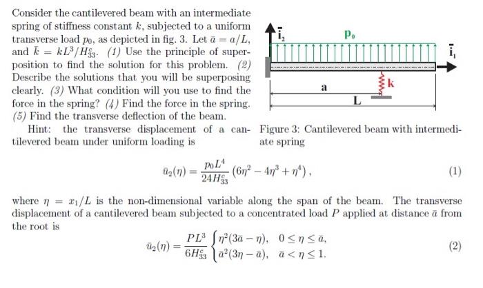 Consider The Cantilevered Beam With An Intermediate Spring Of Stiffness Constant K Subjected To A Uniform Transverse 1