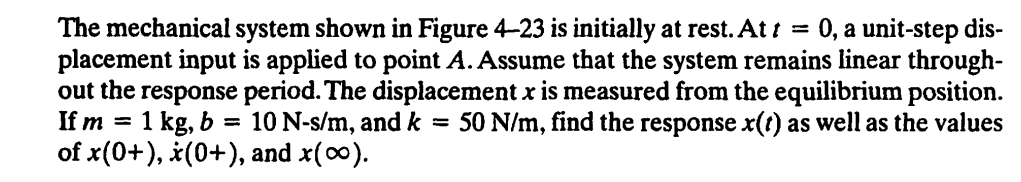 The Mechanical System Shown In Figure 4 23 Is Initially At Rest Att 0 A Unit Step Dis Placement Input Is Applied To P 1