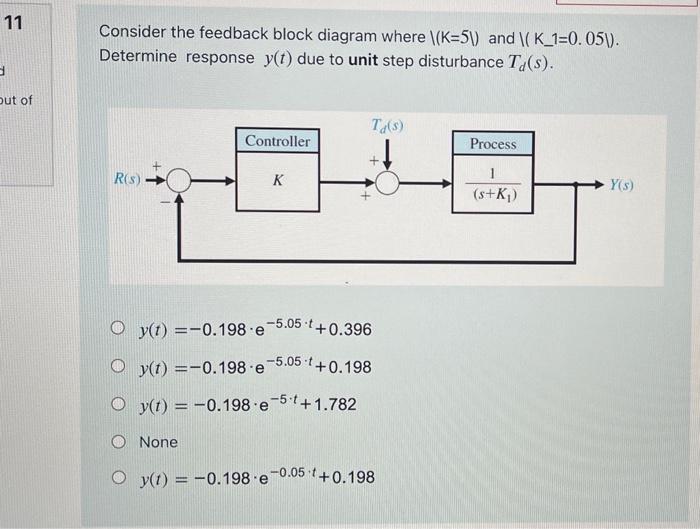 11 Consider The Feedback Block Diagram Where K 51 And K 1 0 051 Determine Response Y T Due To Unit Step Disturban 1