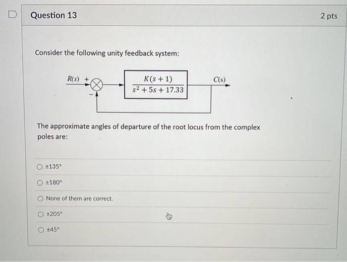 D Question 12 2 Pts Select The Correct Statement About The Root Locus Of The Following System R S K S 1 S2 5s 17 2