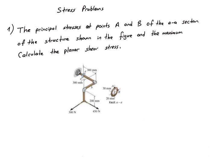 Stress Problems 1 The Principal Stresses At Points A And B Of The A A Section Of The Structure Shown In The Figure And 1