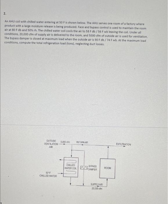 2 An Ahu Coil With Chilled Water Entering At 50 F Is Shown Below The Ahu Serves One Room Of A Factory Where Product Wi 1