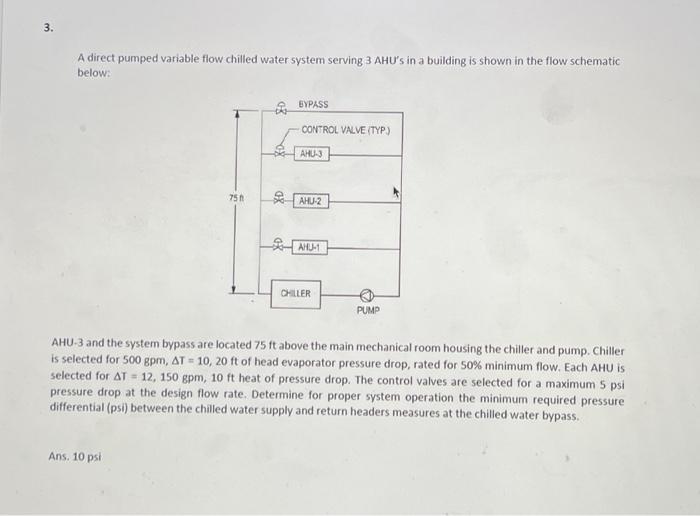 3 A Direct Pumped Variable Flow Chilled Water System Serving 3 Ahu S In A Building Is Shown In The Flow Schematic Below 1