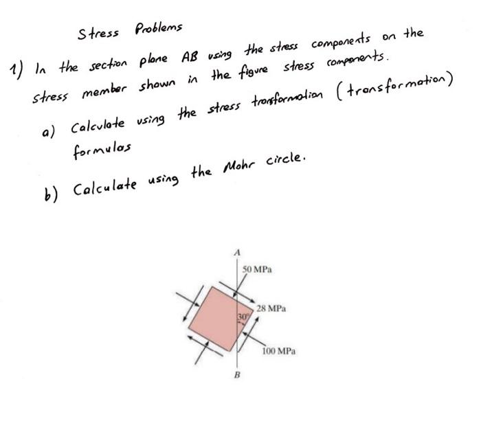 Stress Problems 1 In The Section Plone Ab Using The Stress Components On The Stress Member Shown In The Figure Stress C 1