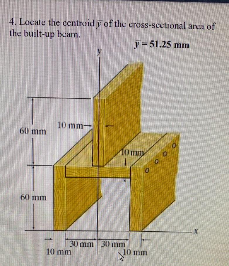 4 Locate The Centroid Y Of The Cross Sectional Area Of The Built Up Beam J 51 25 Mm 10 Mm 60 Mm 10 Mm 0 0 0 0 60 Mm I 2