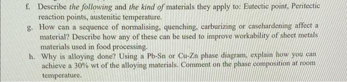 Describe The Following And The Kind Of Materials They Apply To Eutectic Point Penitectic Reaction Points Austenitic T 1