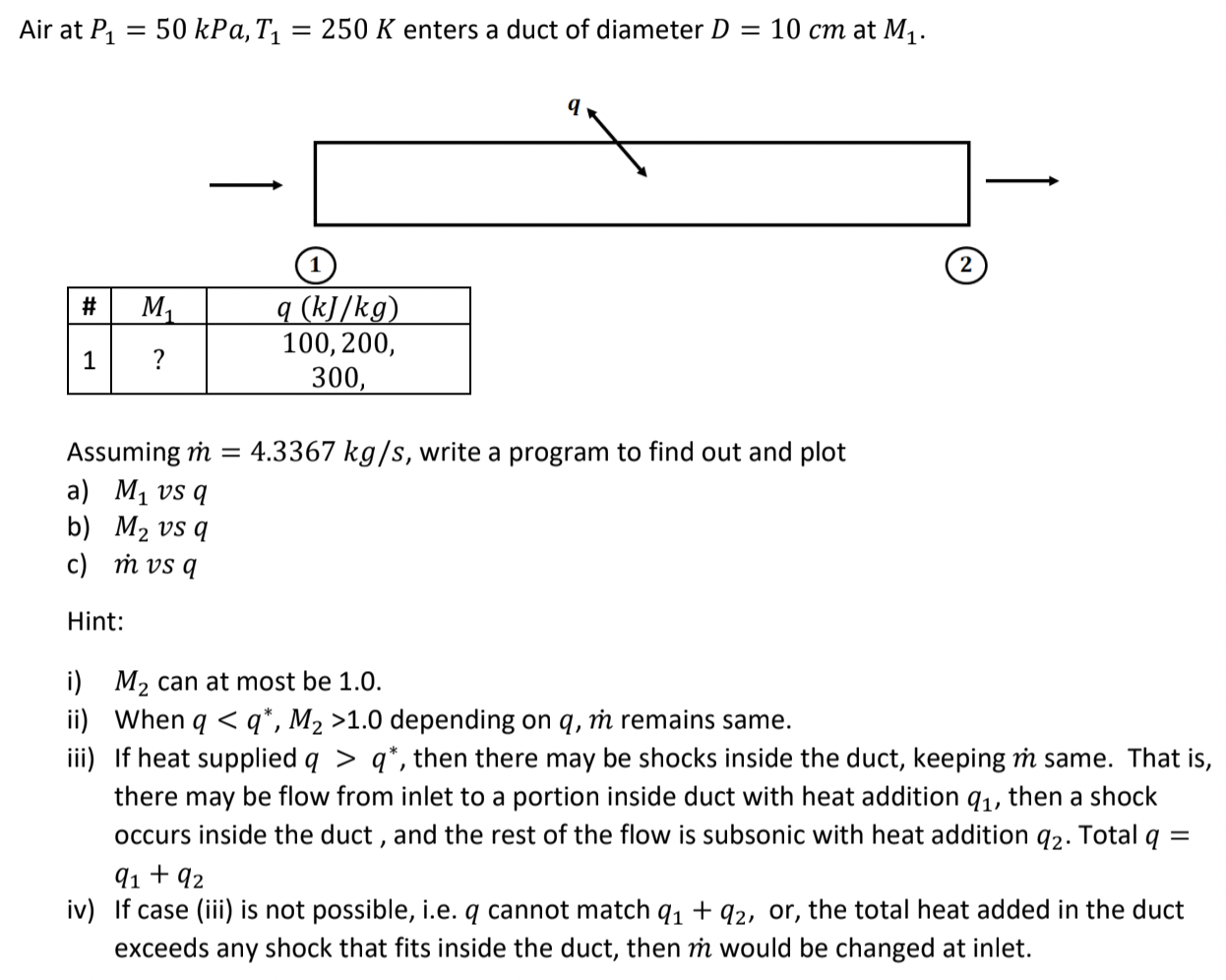 Air At P1 50 Kpa Ti 250 K Enters A Duct Of Diameter D 10 Cm At My 2 Tet M Q Kj Kg 100 200 300 1 Assumin 1