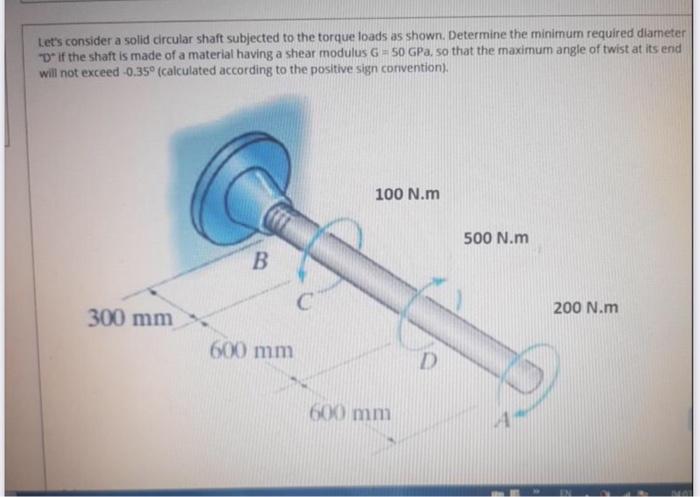 Let S Consider A Solid Circular Shaft Subjected To The Torque Loads As Shown Determine The Minimum Required Diameter D 1