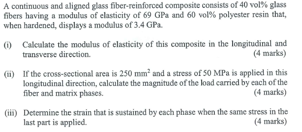 A Continuous And Aligned Glass Fiber Reinforced Composite Consists Of 40 Vol Glass Fibers Having A Modulus Of Elasticit 1
