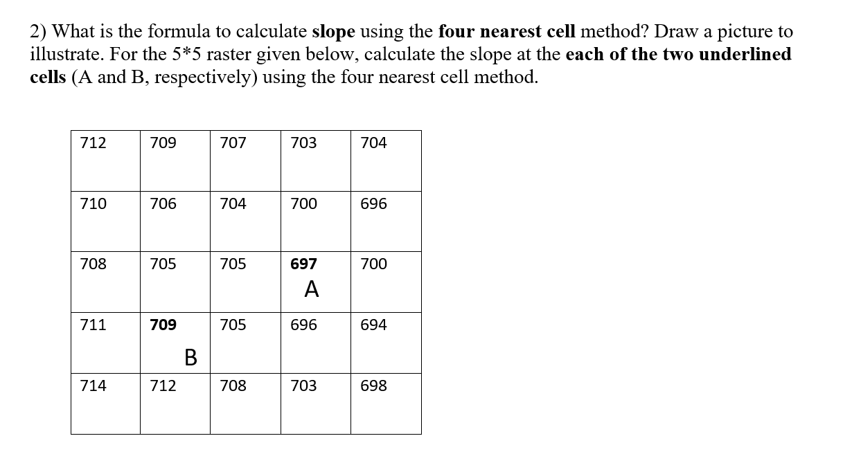 2 What Is The Formula To Calculate Slope Using The Four Nearest Cell Method Draw A Picture To Illustrate For The 5 5 1
