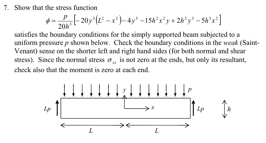 Show That The Stress Function Satisfies The Boundary Conditions For The Simply Supported Beam Subjected To A Uniform Pre 1