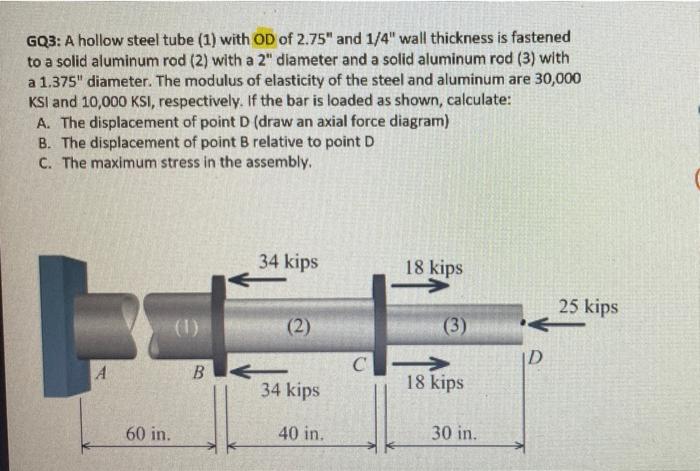 Gq3 A Hollow Steel Tube 1 With Od Of 2 75 And 1 4 Wall Thickness Is Fastened To A Solid Aluminum Rod 2 With A 2 1