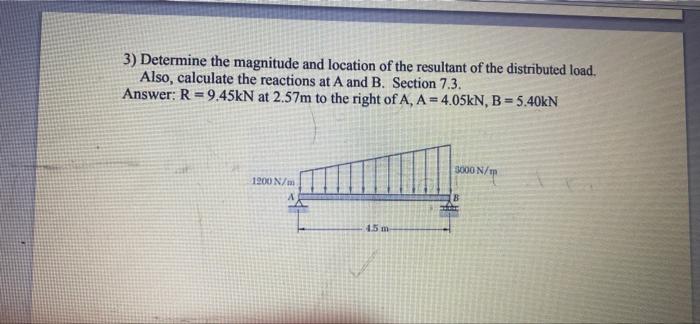3 Determine The Magnitude And Location Of The Resultant Of The Distributed Load Also Calculate The Reactions At A And 1