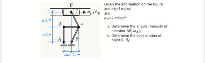 E 0 2 3 Given The Information On The Figure And Ve 1 M Sec Ne And Ag 2 M Sec A Determine The Angular Velocity Of Membe 1