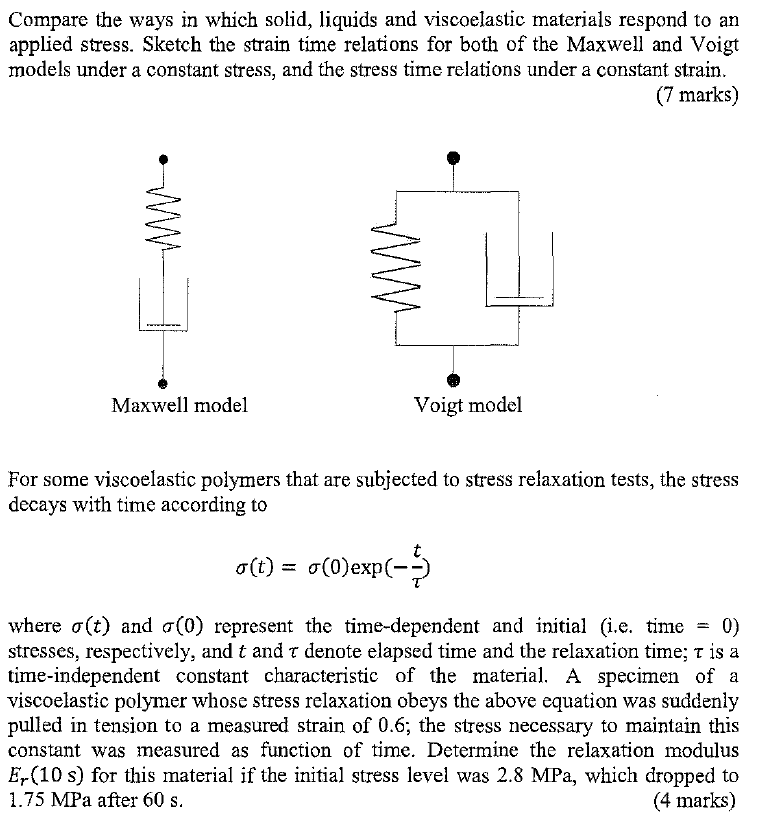 Compare The Ways In Which Solid Liquids And Viscoelastic Materials Respond To An Applied Stress Sketch The Strain Time 1