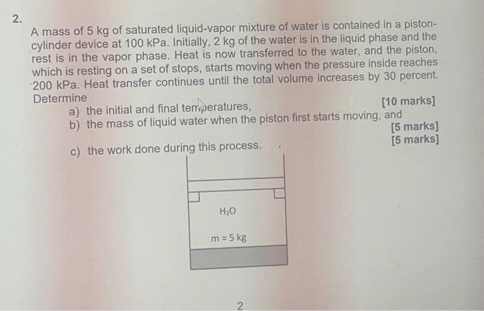 2 A Mass Of 5 Kg Of Saturated Liquid Vapor Mixture Of Water Is Contained In A Piston Cylinder Device At 100 Kpa Initi 1