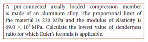 A Pin Connected Axially Loaded Compression Member Is Made Of An Aluminum Alloy The Proportional Limit Of The Material I 1