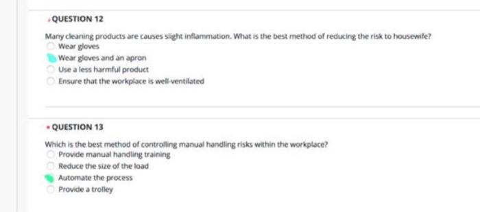 Question 12 Many Cleaning Products Are Causes Slight Inflammation What Is The Best Method Of Reducing The Risk To House 1