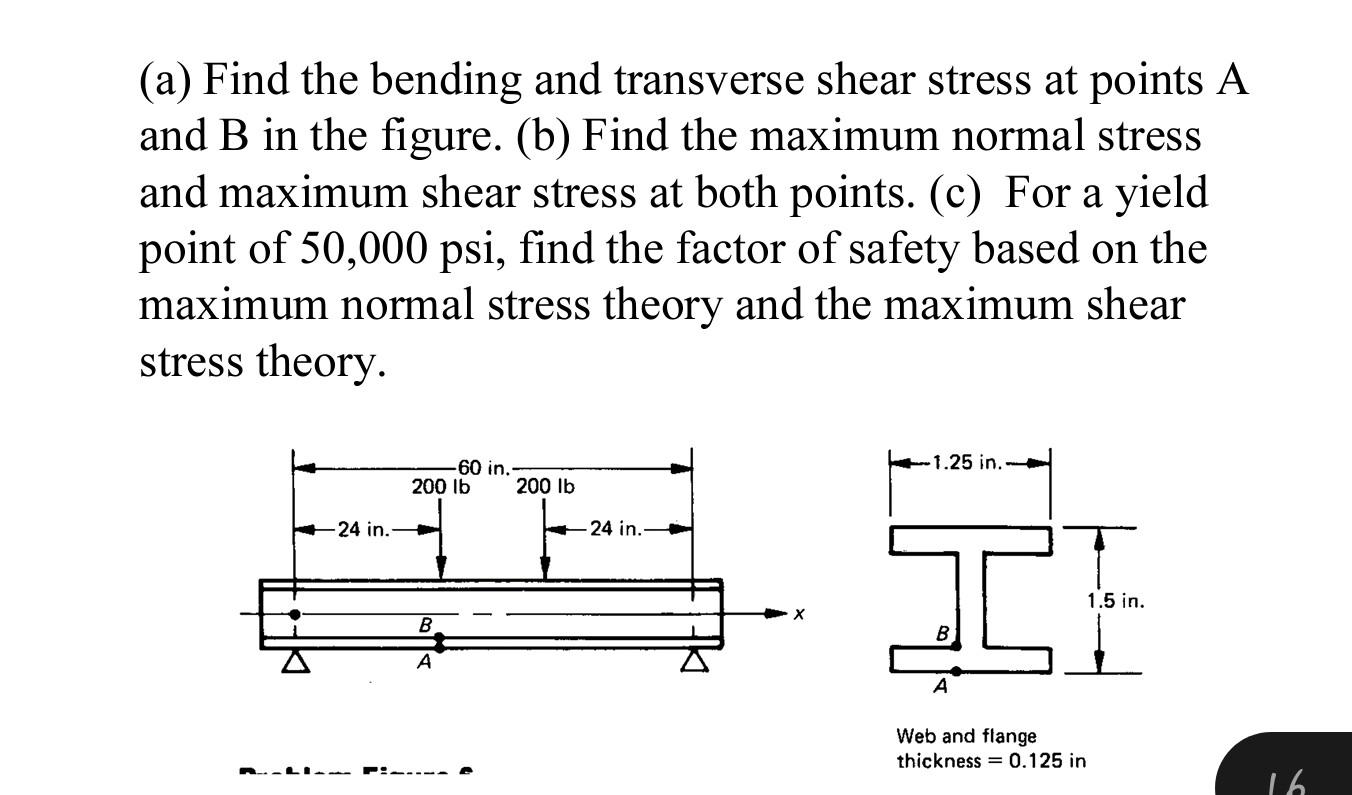 A Find The Bending And Transverse Shear Stress At Points A And B In The Figure B Find The Maximum Normal Stress And 1