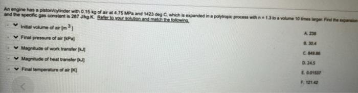 An Engine Has A Piston Cylinder With 0 15 Kg Fara 4 75 Mpa And 1423 Deg Which Is Expanded In A Polytropic Process Whe13 1
