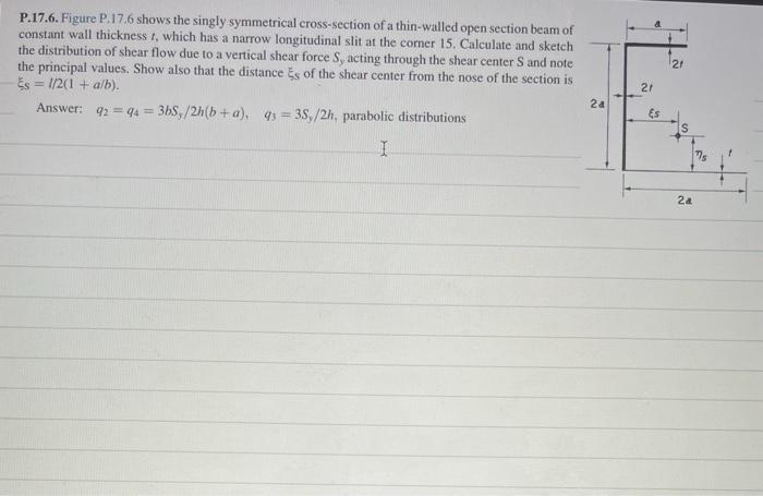 21 P 17 6 Figure P 176 Shows The Singly Symmetrical Cross Section Of A Thin Walled Open Section Beam Of Constant Wall T 1