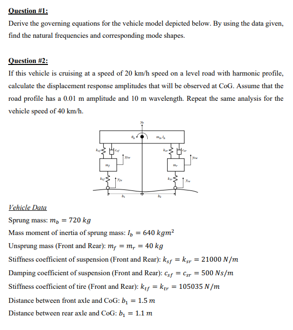 Question 1 Derive The Governing Equations For The Vehicle Model Depicted Below By Using The Data Given Find The Natu 1