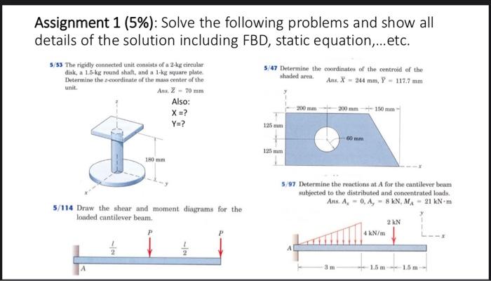Assignment 1 5 Solve The Following Problems And Show All Details Of The Solution Including Fbd Static Equation Et 1