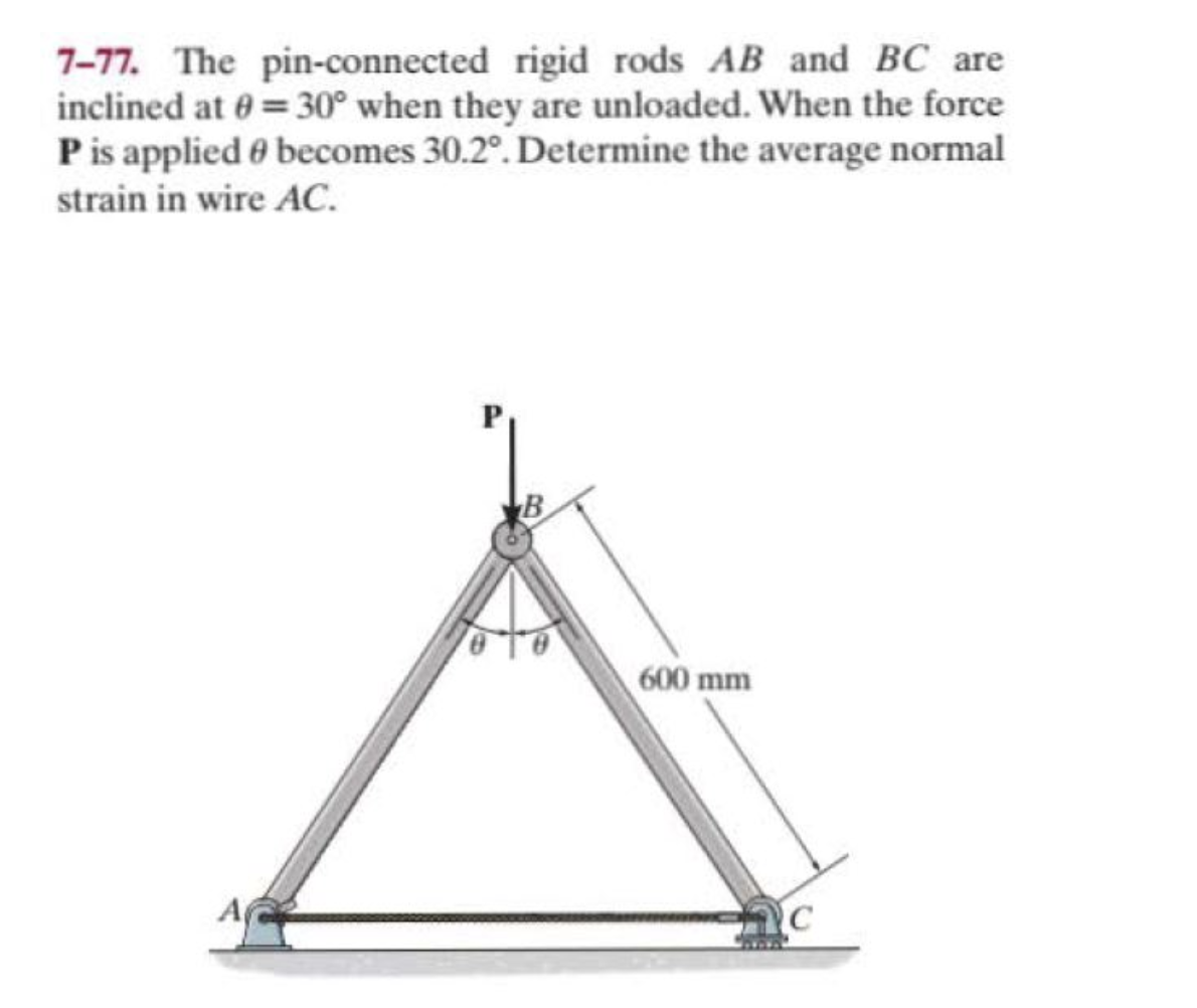 7 77 The Pin Connected Rigid Rods Ab And Bc Are Inclined At 30 When They Are Unloaded When The Force P Is Applied 1