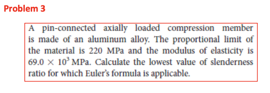 Problem 3 A Pin Connected Axially Loaded Compression Member Is Made Of An Aluminum Alloy The Proportional Limit Of The 1